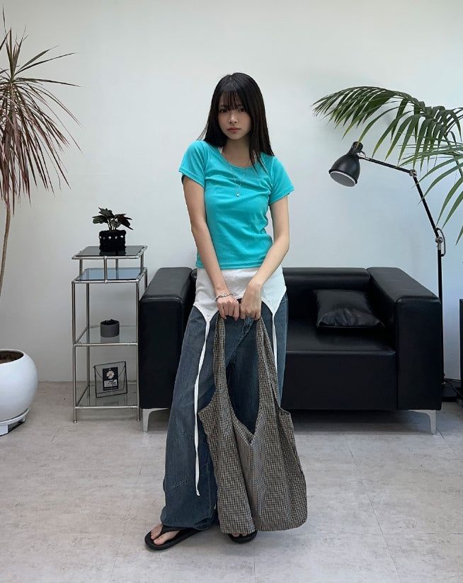 Medin Curved Linen Denim Pants