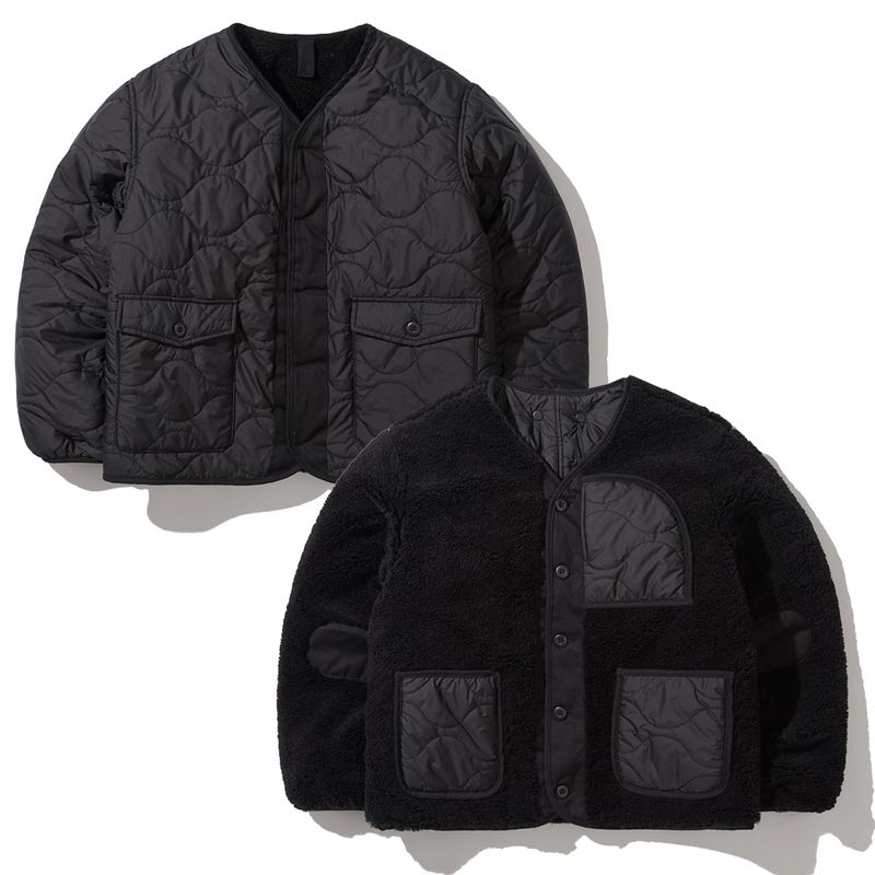 reversible quilted & fleece liner jacket black