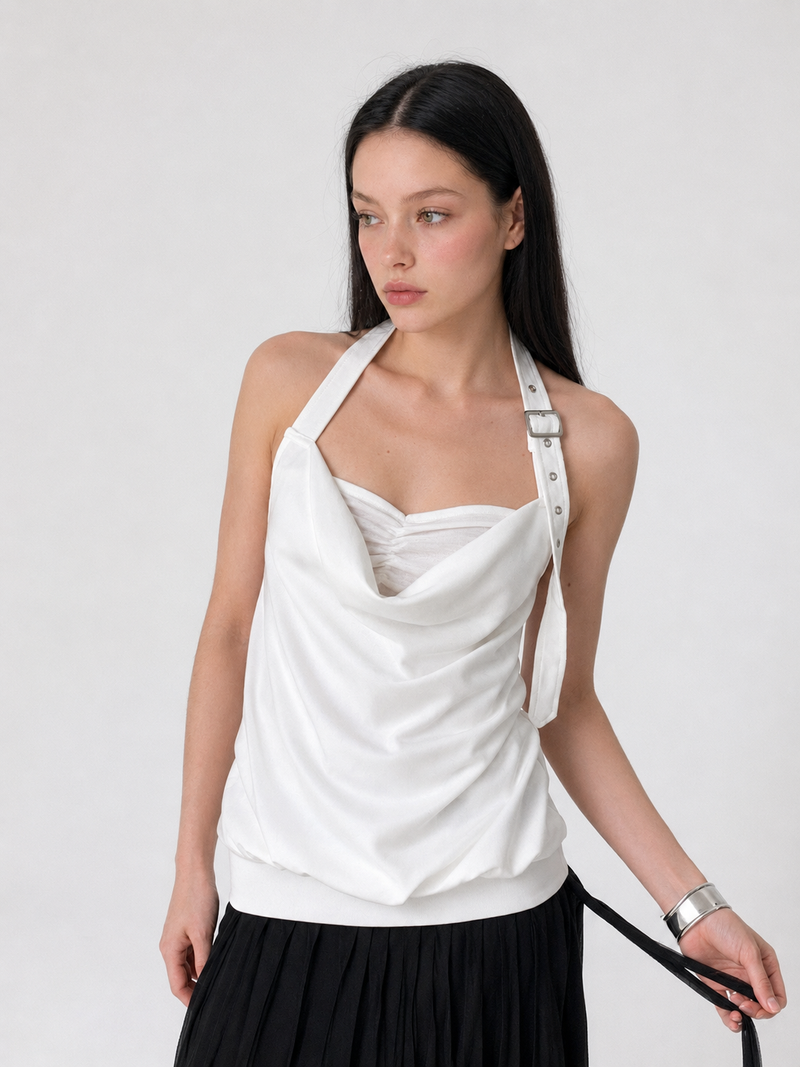 dereborujo(ドレボルゾー)の「Buckle Halter Strap Sleeveless T-shirt(Tops)」