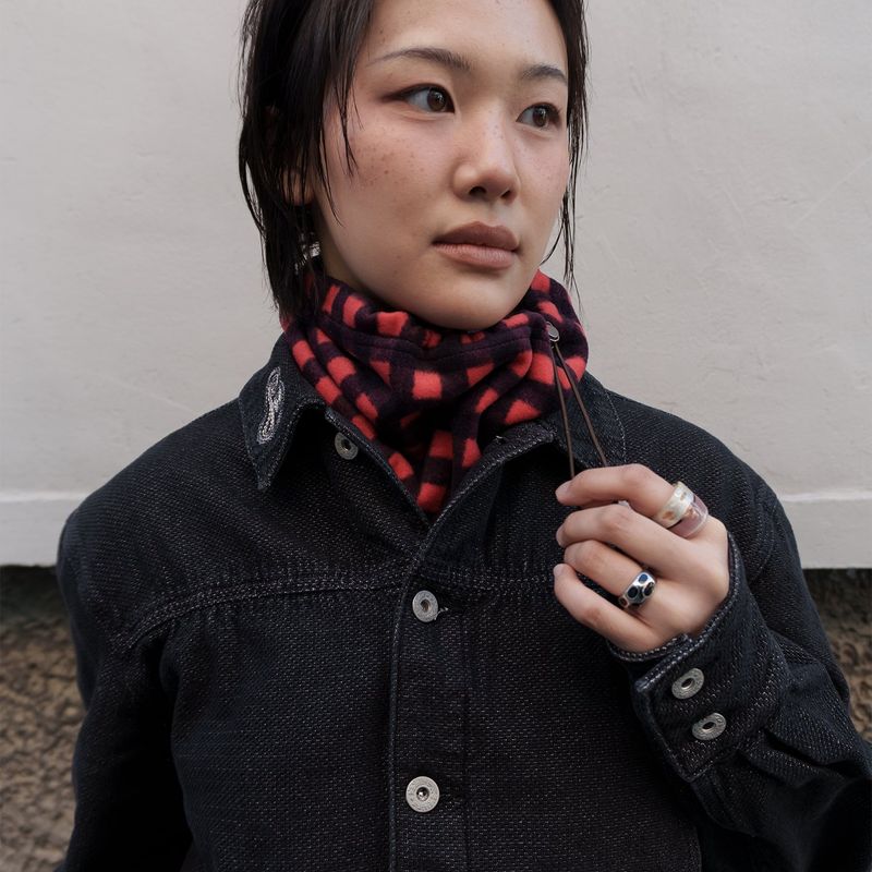 Grid fleece neck warmer / Red