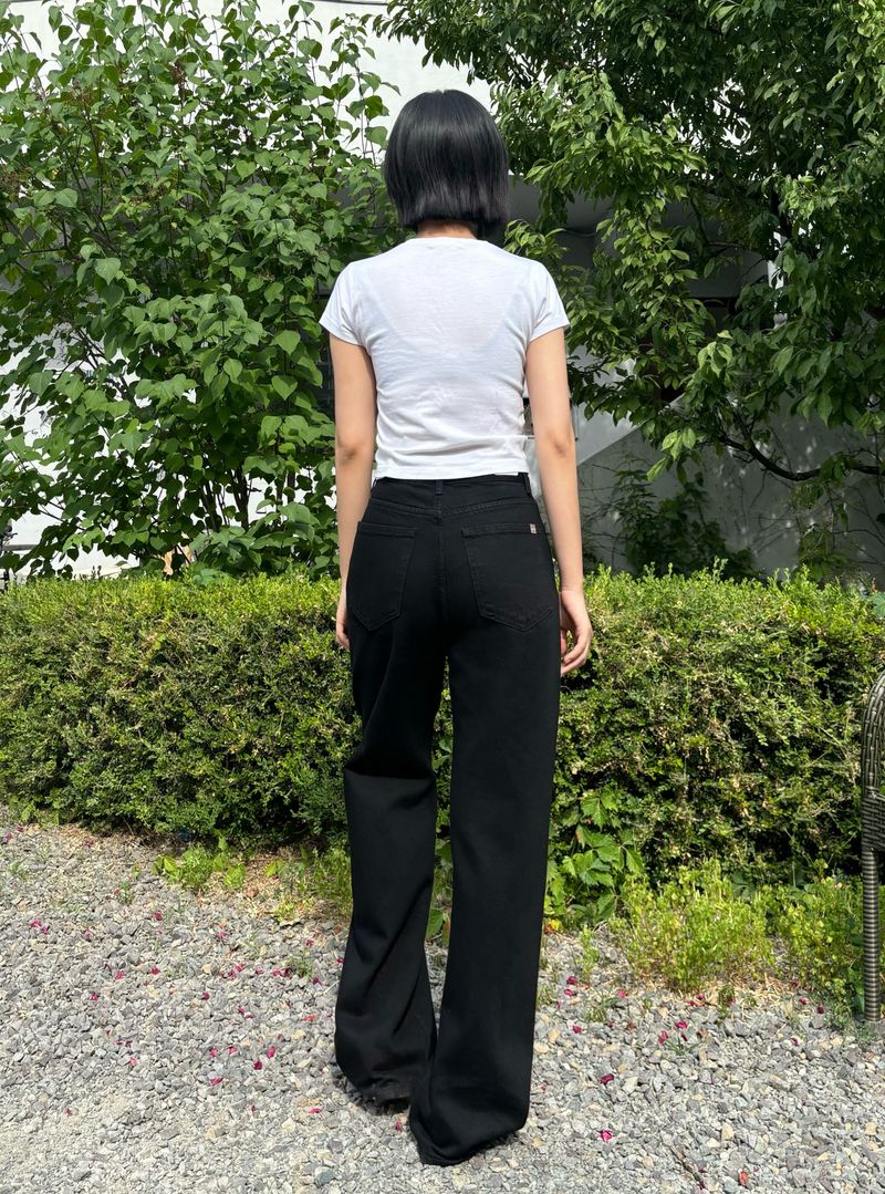RIBBON EMBROIDERED BLACK DENIM PANTS code 18203