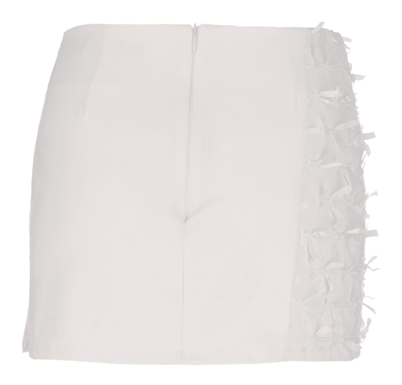  [Seow] Flap mesh ribbon sk, white
