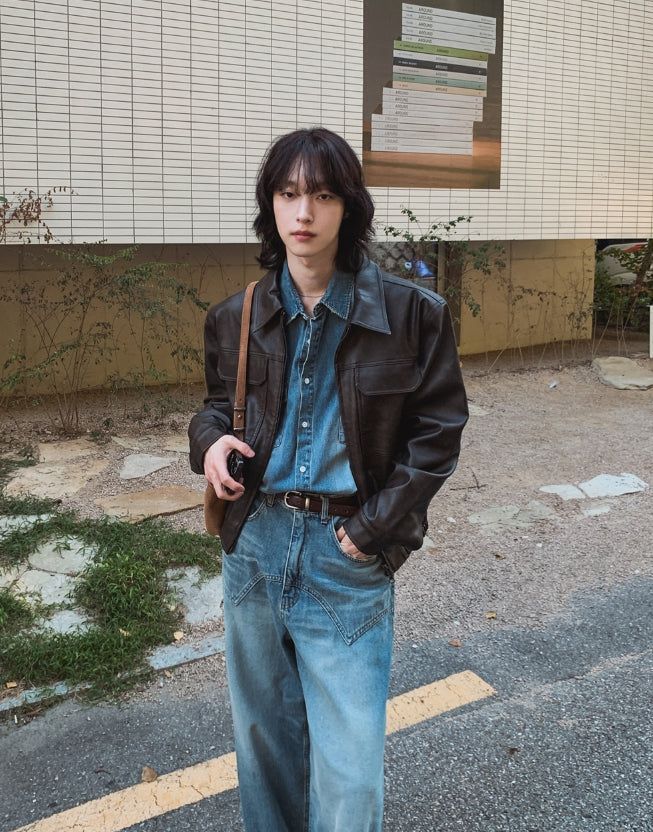 Brick pocket leather jacket