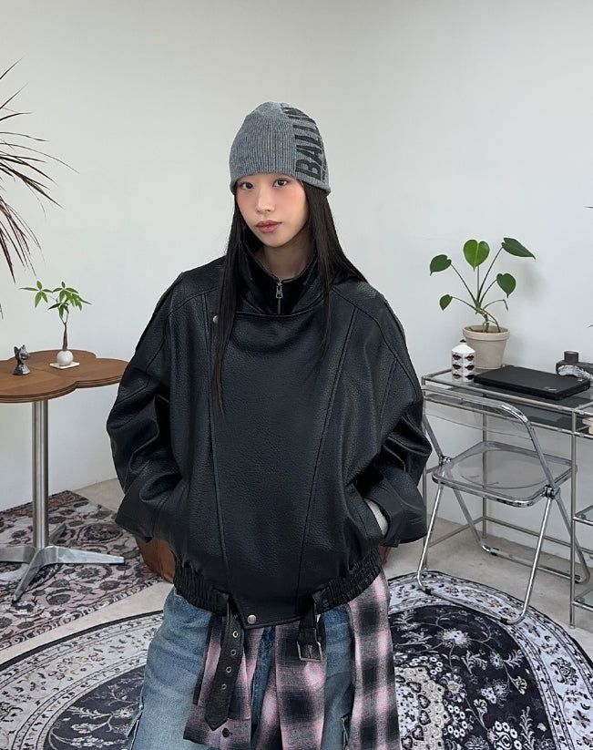 Ferid Double High Neck Leather Jumper