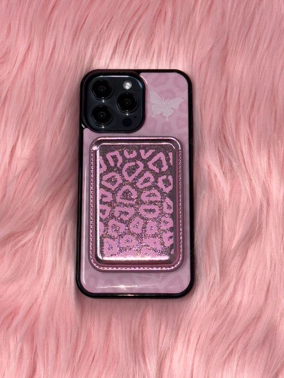 Leopard Silver Pink MagSafe Card Wallet