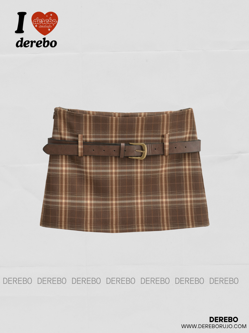 dereborujo（ドレボルゾー）の「Preppy Belt Checkered Mini Pants Skirt（Skirts）」