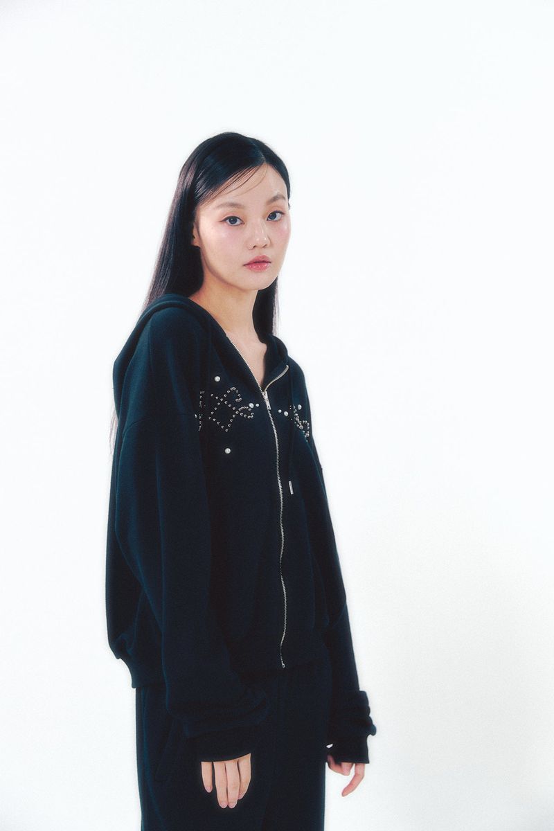 Pearl Hoodie Zip-Up Black