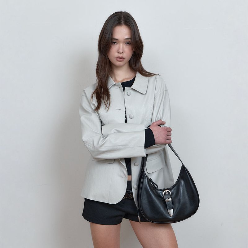 C DOUBLE BELT MINI HOBO BAG_BLACK