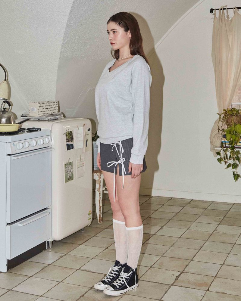 V-NECK RAGLAN SWEATSHIRT / WHITE MELANGE