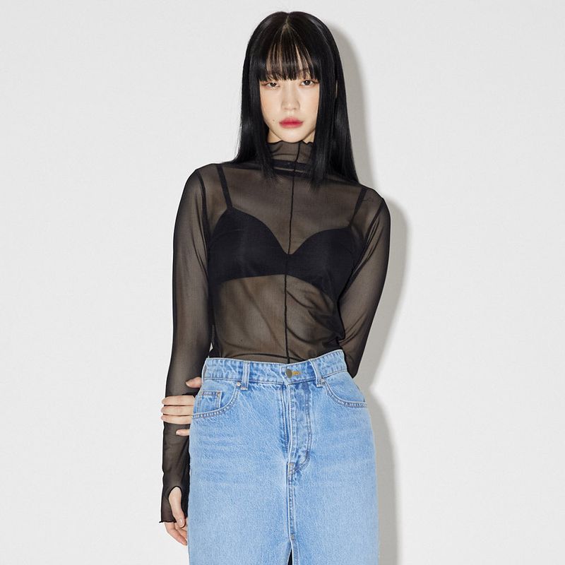 レイヤードシースルートップス / Layered See-through Top [BLACK]