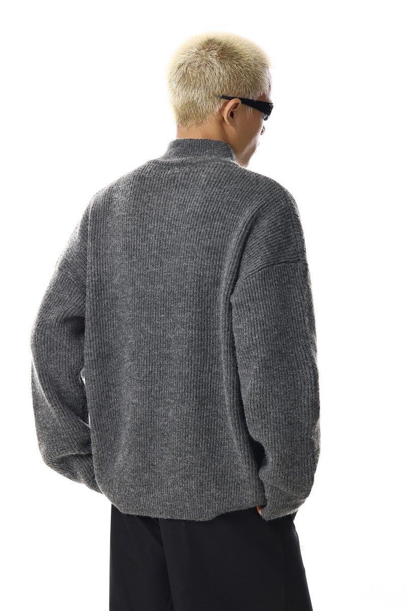 Grey Zip Knit Cardigan