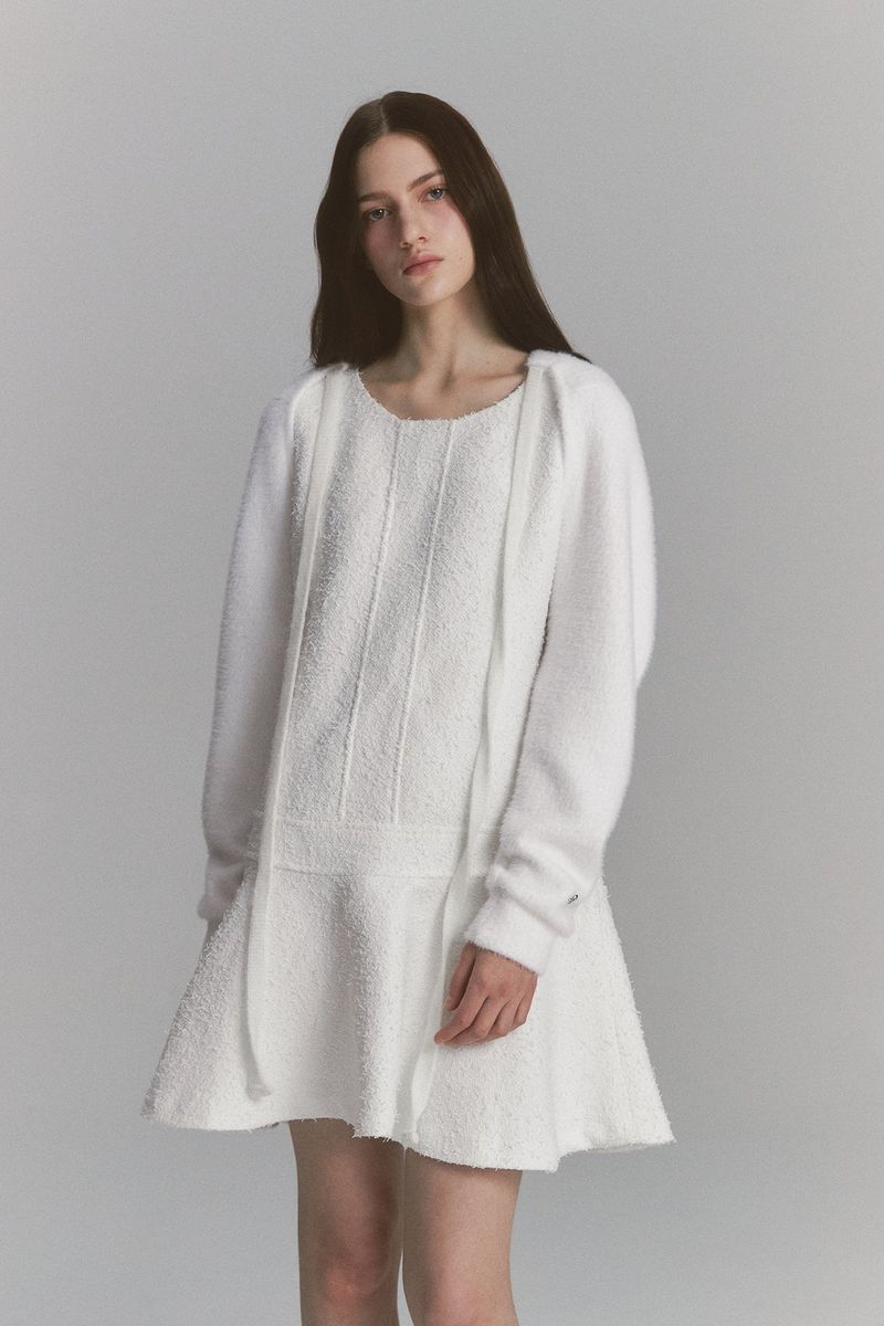Back Ribbon Tweed Dress White