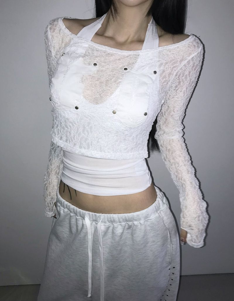 patch lace crop top (3 color)