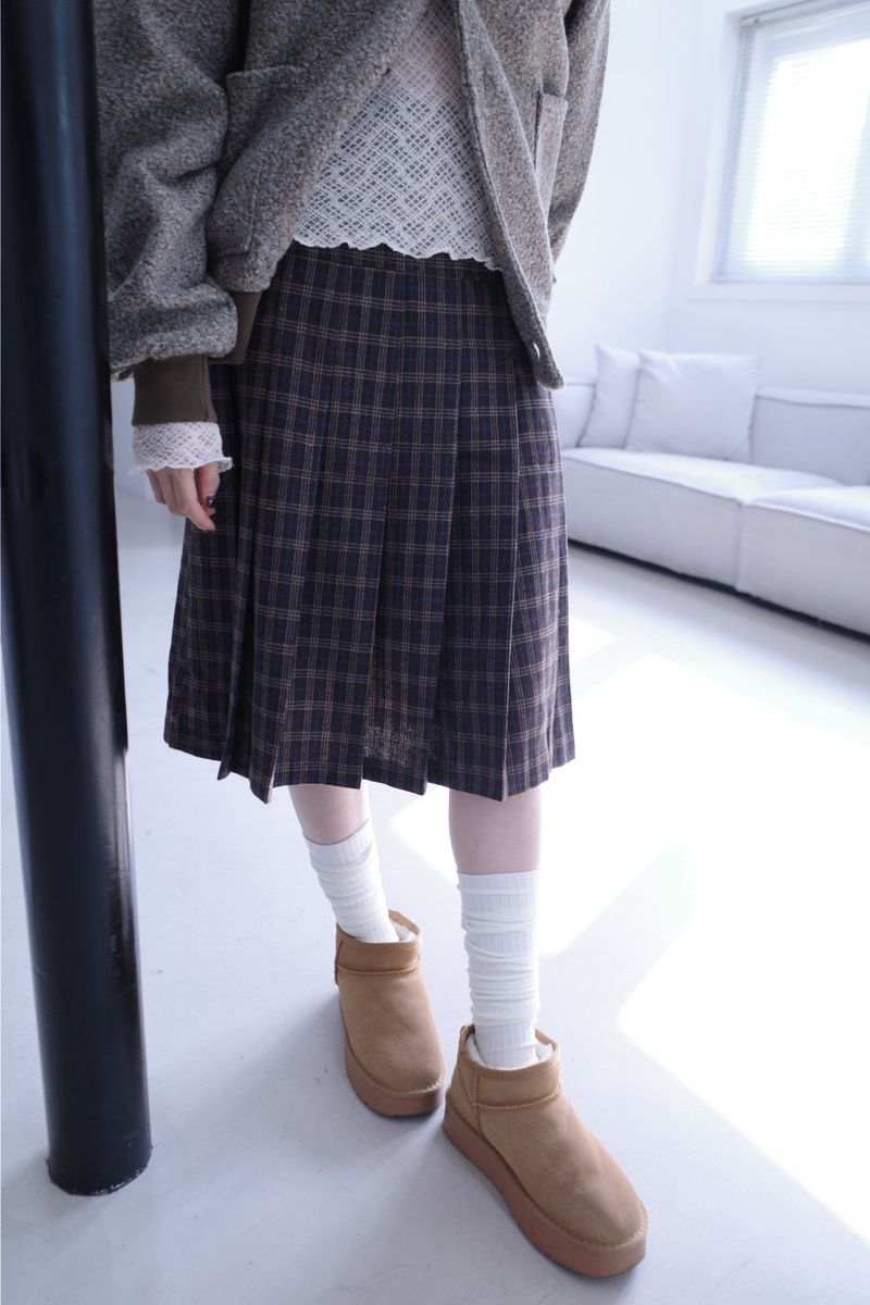 Hose check pleats midi sk (2color)