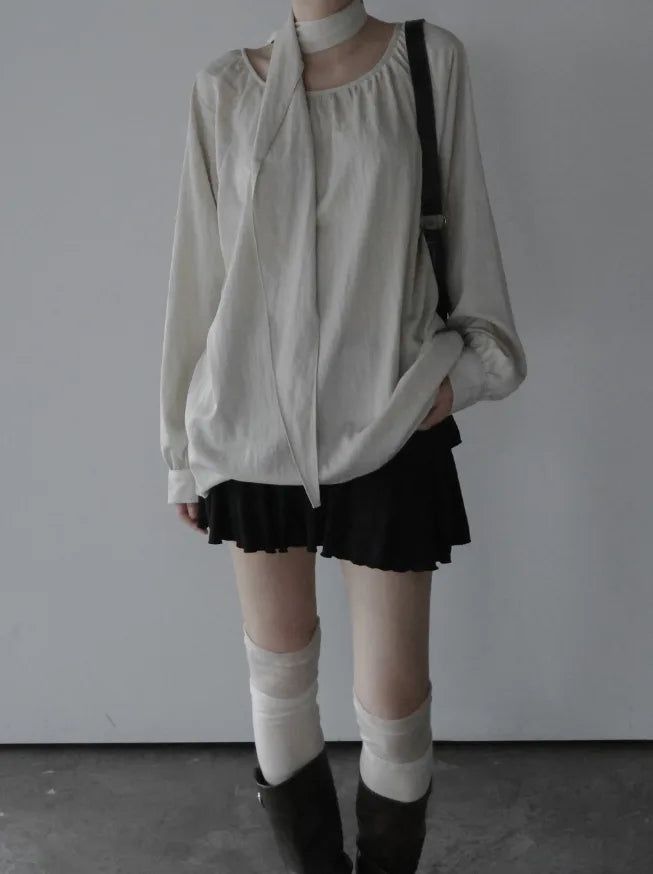 Mue Shirring Scarf Blouse