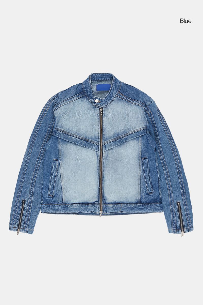 Motorcycle track zip-up denim jacket