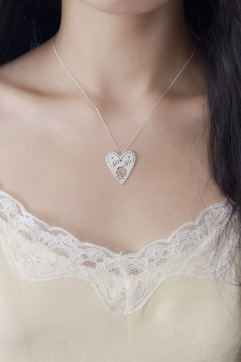 Garden Rose Heart Pendant Necklace