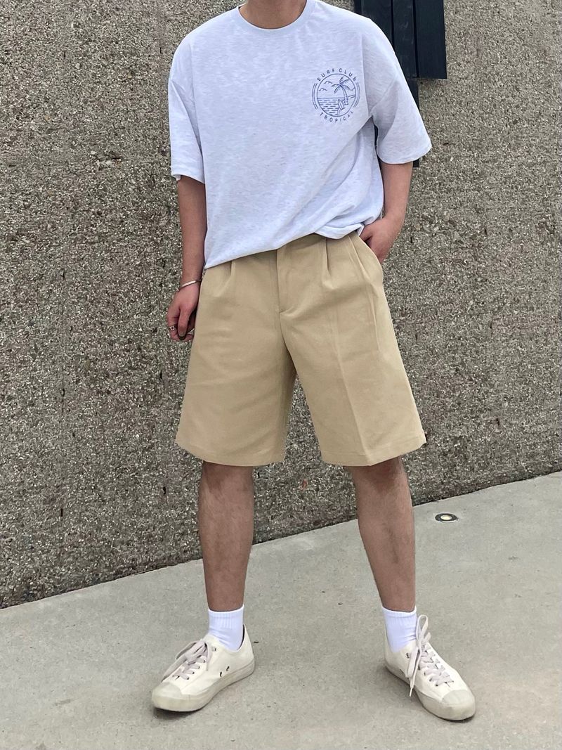 PORT COTTON TWO TUCK HALF PANTS(5COLOR)