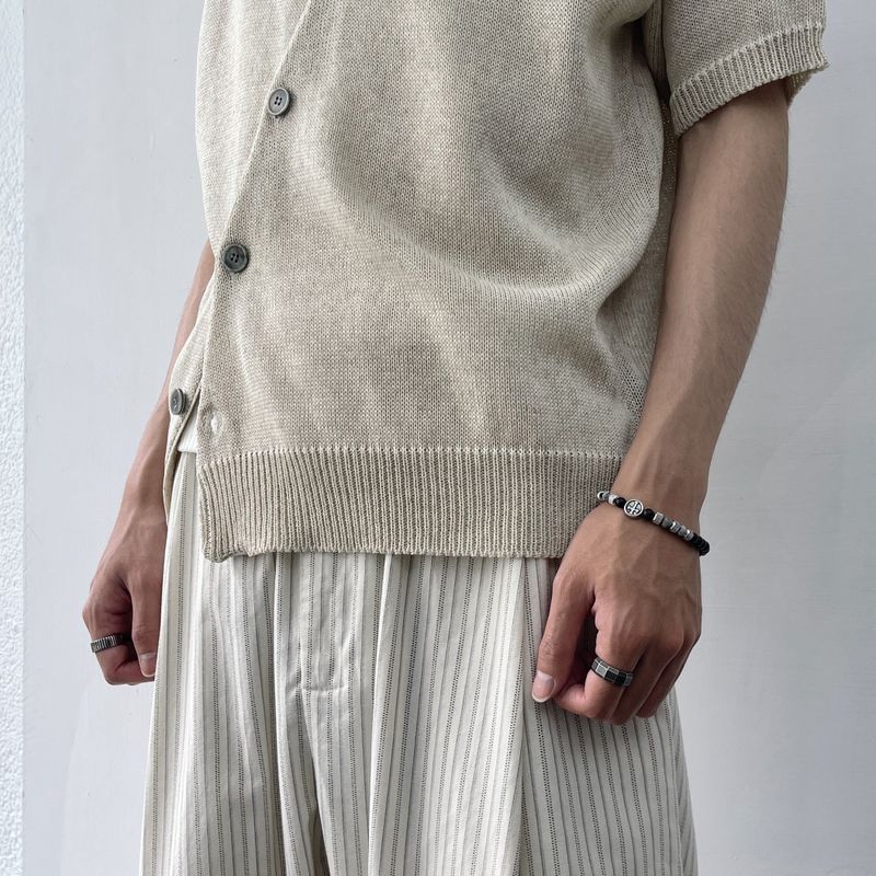 Offset Button Cropped Knitwear