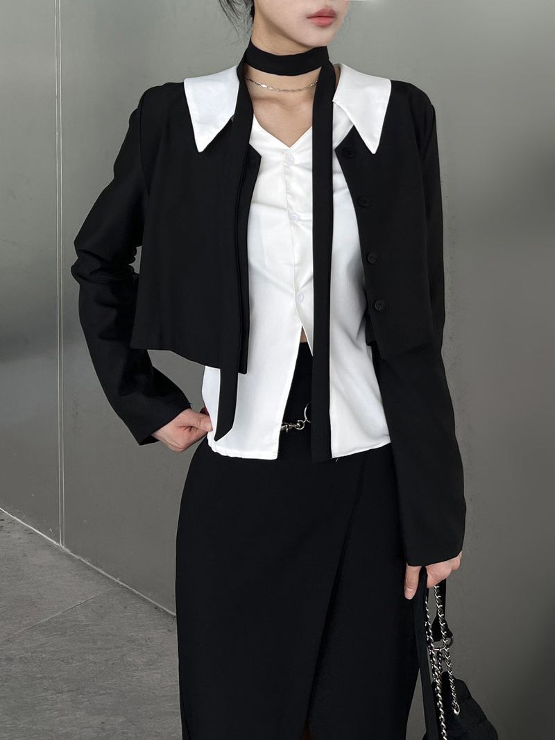 Opening V-neck basic silhouette long sleeve shirt (2 colors)