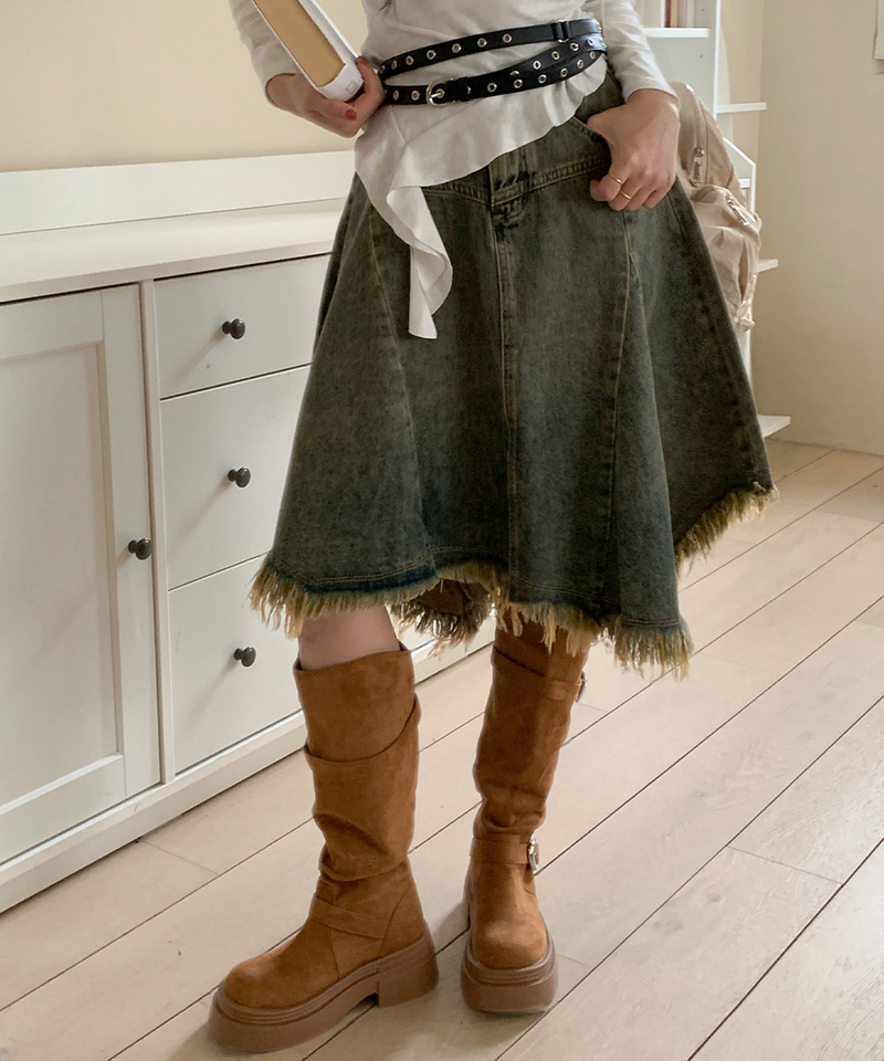 line suede buckle slouch long bootS