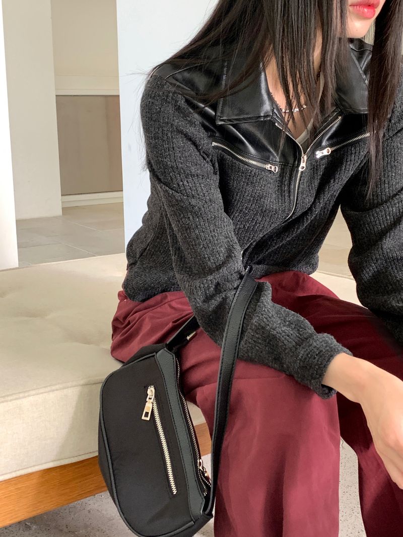 [MADE] Disher Leather Coloring 2-Way Zip-Up Wool Knit Jacket