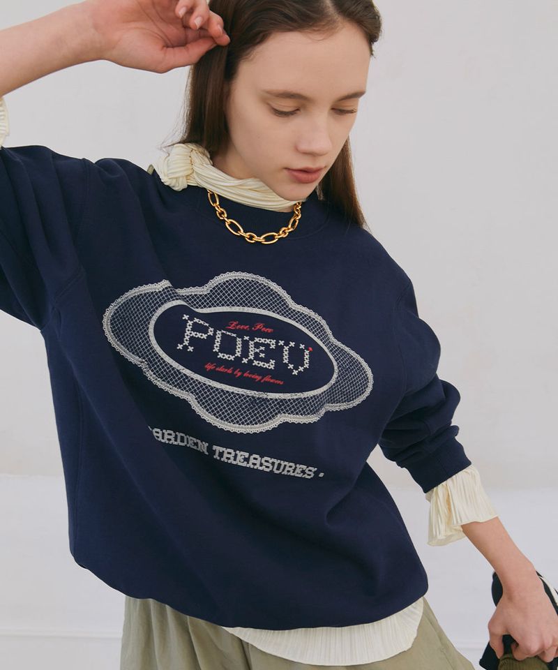 Lace Applique Sweatshirt - Navy