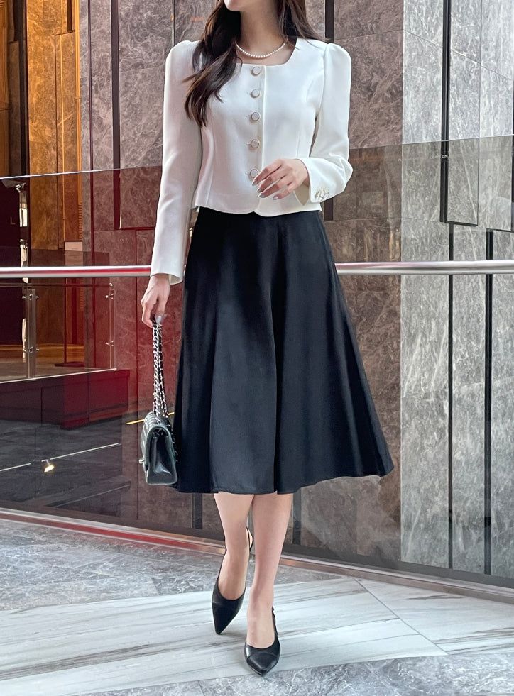Jemu Satin Flare Midi Skirt