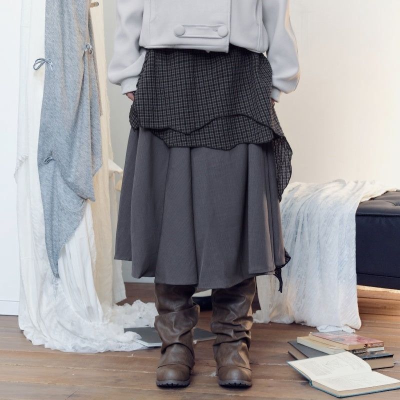 La mode MAQI（ラ モード マキ）の「Y2Kレイヤード チェック ミディ スカート（スカート）」