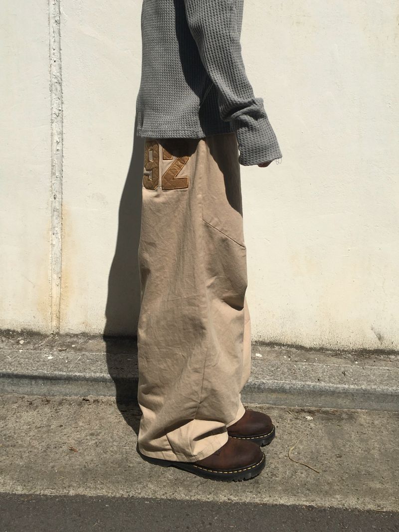 Numbering 92 Embroidered Cotton Wide Pants 3C
