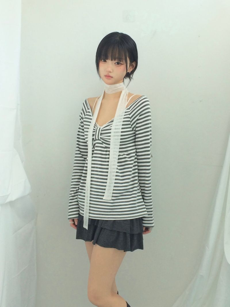 ner.ui.bin(ノエビン)の「Ribbon Stripe Loose Top(Tops)」