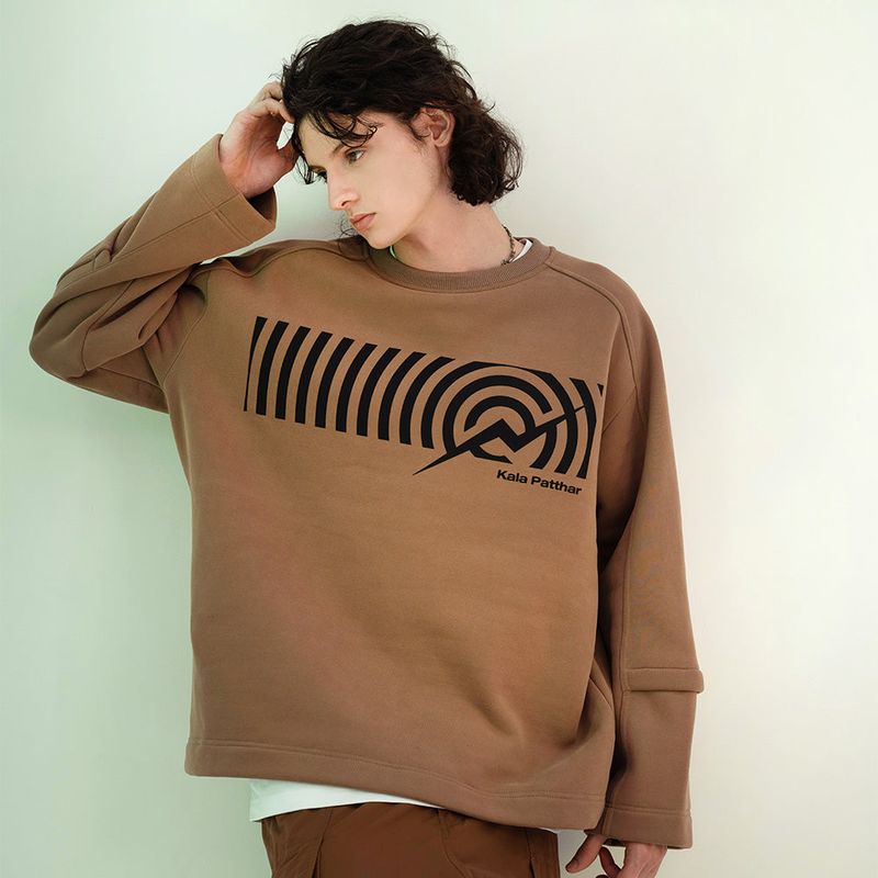 Cotton Napping Round Sweat Shirt - BEIGE