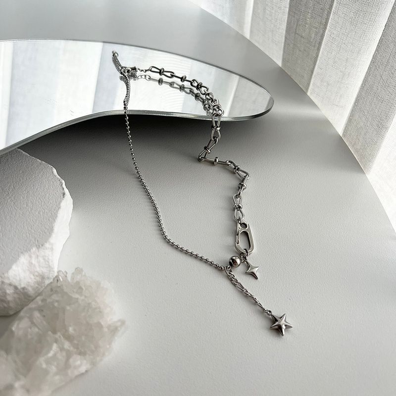 styy hip double star y2k vertical star carabiner two-way bold necklace