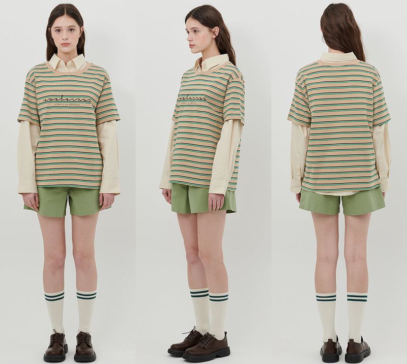 STRIPE LOGO T-SHIRT [BEIGE]