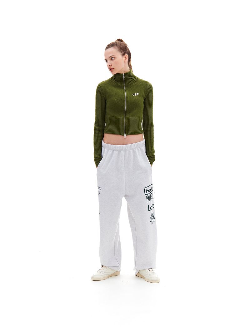 KNIT ZIP-UP CARDIGAN (KHAKI)