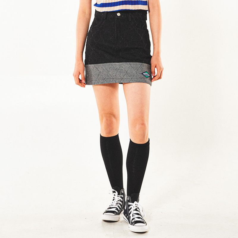 freakishbuilding(フリーキッシュビルディング)の「FENCE SWING DENIM MINI SKIRT (BLACK)(Skirts)」