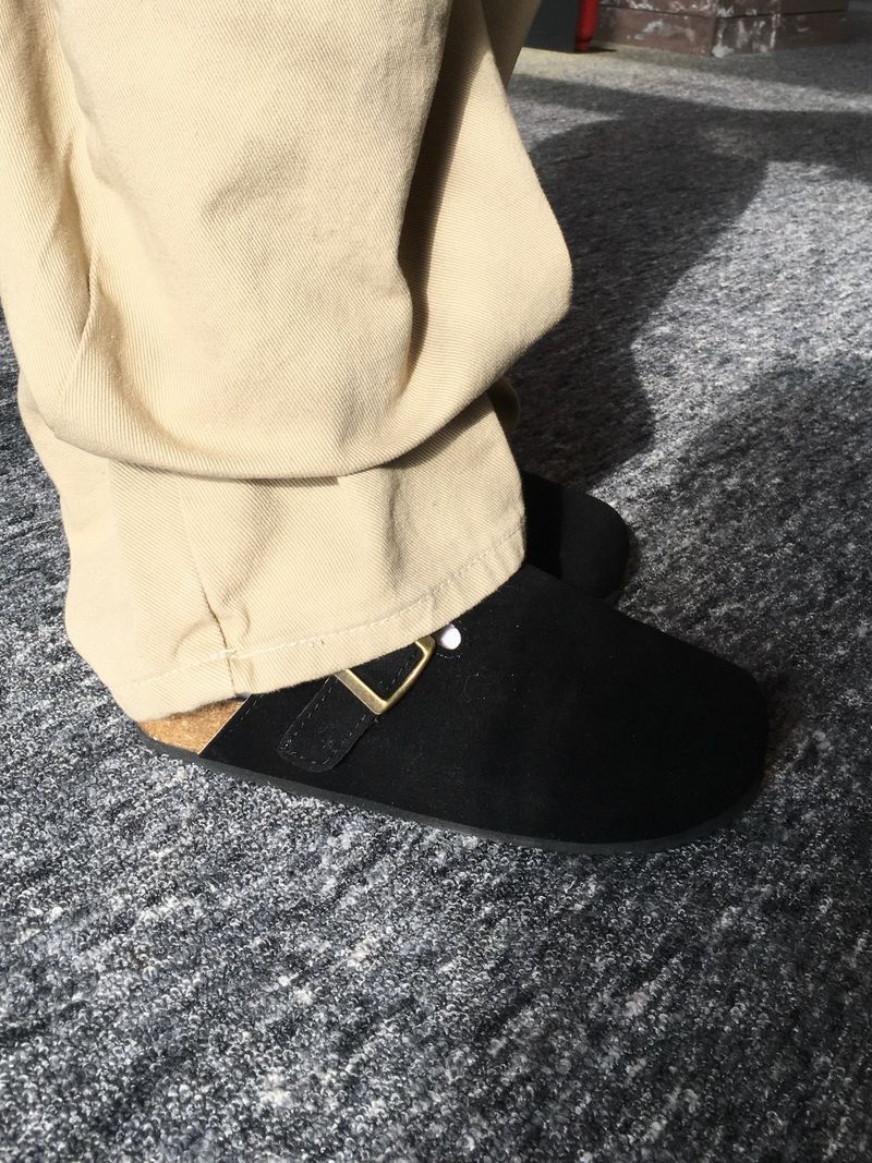 Boston Suede Buckle Slides (3c)