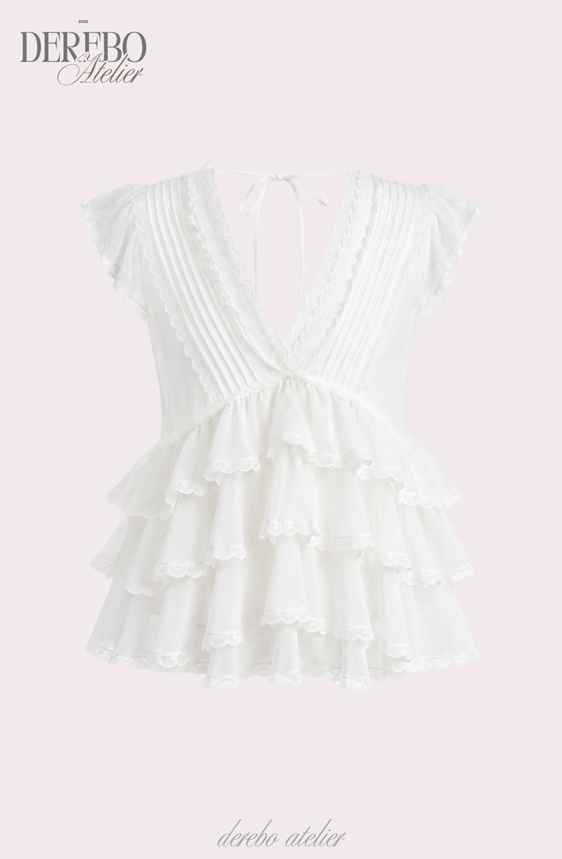 Lady Frilled Chiffon V Blouse