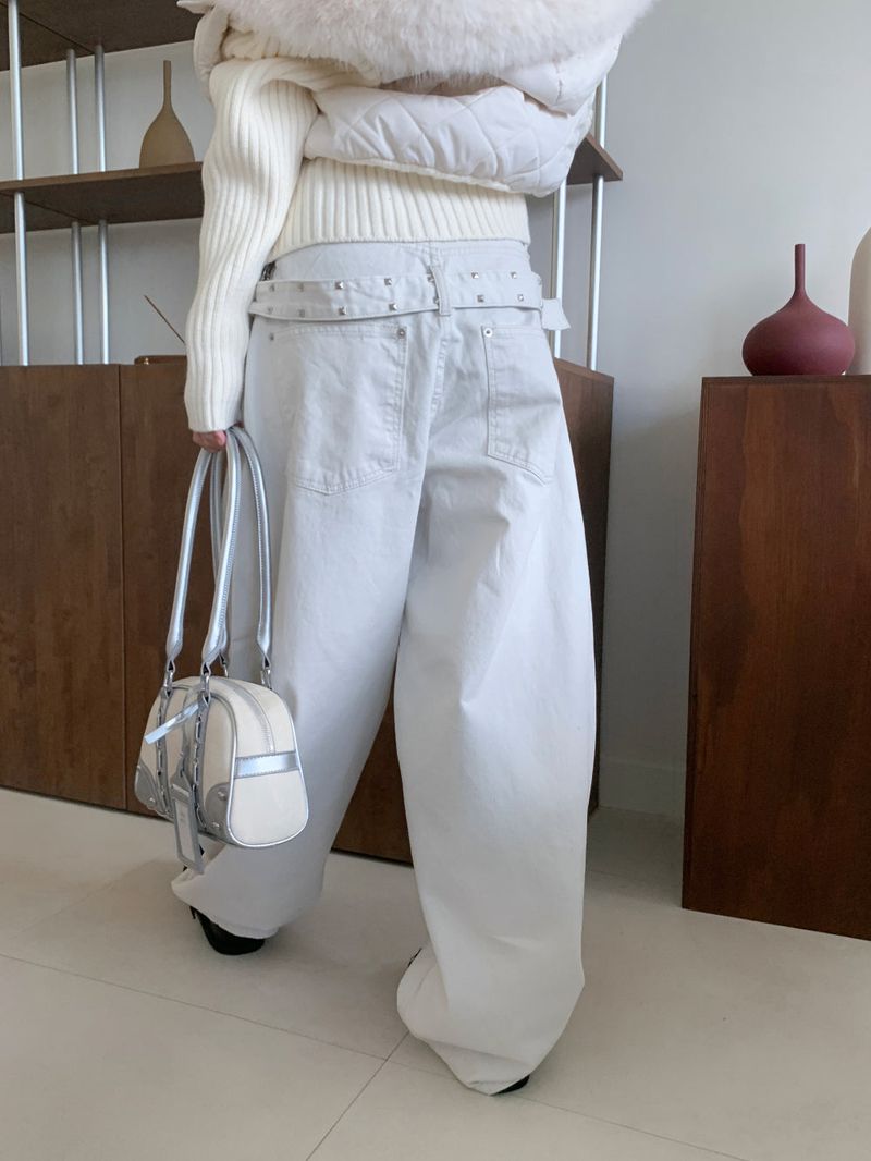 スティールフレイムメタルスタッズバルーンフィットワイドロングパンツ (2 colors)