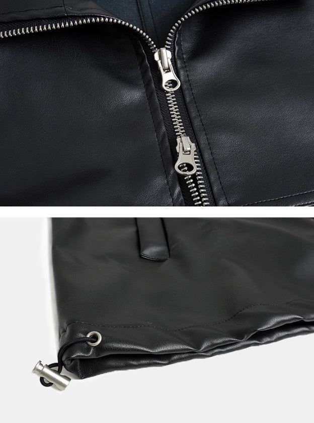 2Way Zip-up Balloon String Leather Jacket