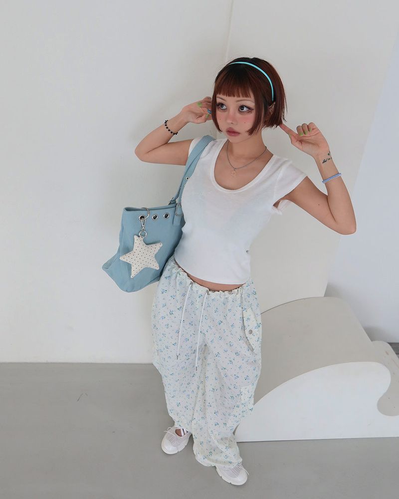 Flower cargo string jogger & wide pants