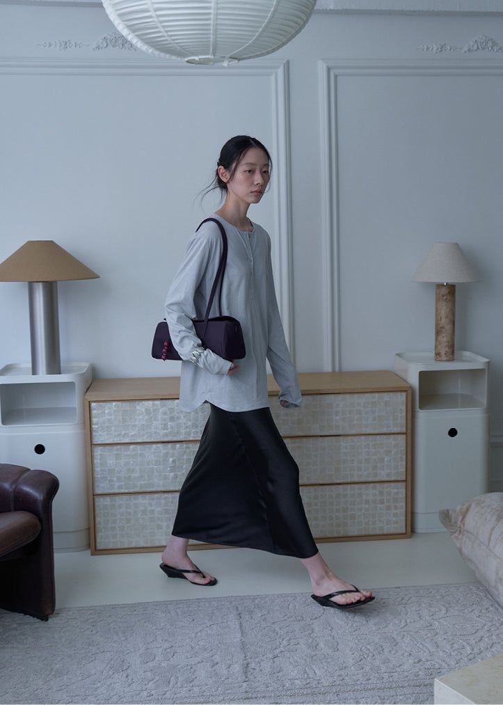 Satin Long Skirt (Black)