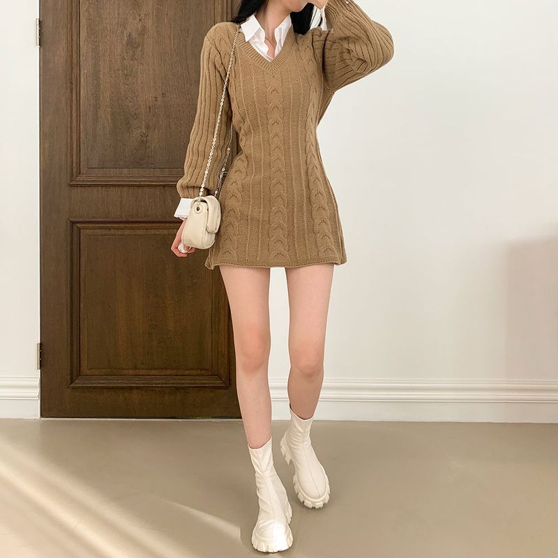 [4color]twisted knit dress