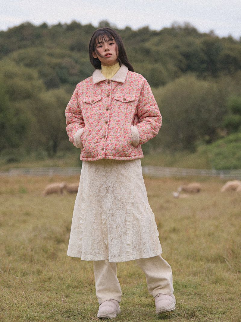 Flower Quilted Corduroy Napping Jacket (2colors)