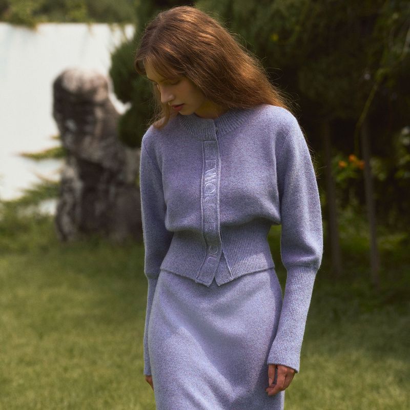 ALPACA KNIT LONG SKIRT - LAVENDER GREY