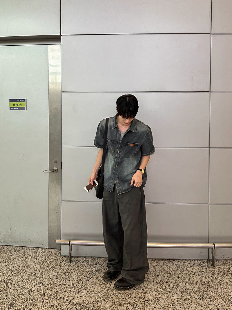 Snap Washed Label Denim Shirt