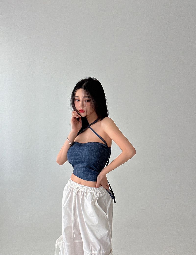 strap denim crop top