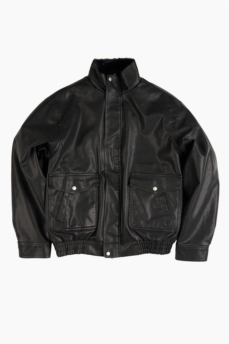 Fur lining leather blouson jumper