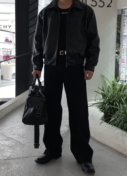 [ In-house ] Deep Black Premium Western Leather Blouson