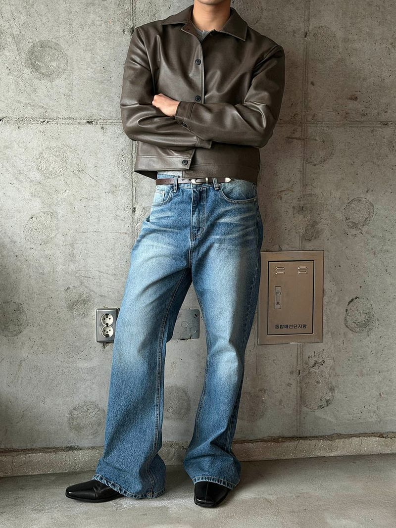 Minimal crop leather jacket(2color)